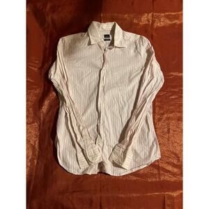 Mastai Ferretti Dress Shirt Mens 15.5 40 Pink White Stripe Long Sleeve Cotton